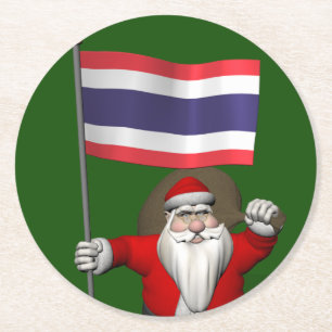 Happy Santa Claus mit der Flagge Thailands Runder Pappuntersetzer