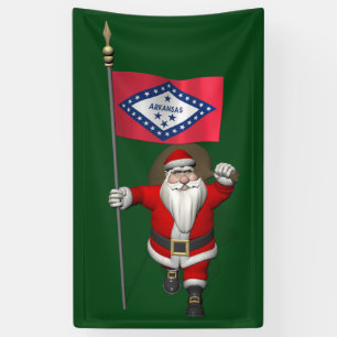 Happy Santa Claus mit der Flagge von Arkansas Banner