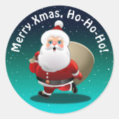 Happy Santa Claus mit einem Sack voller Geschenke Runder Aufkleber (Vorderseite)