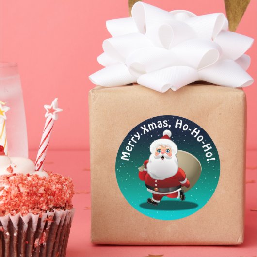 Happy Santa Claus mit einem Sack voller Geschenke Runder Aufkleber (Party)