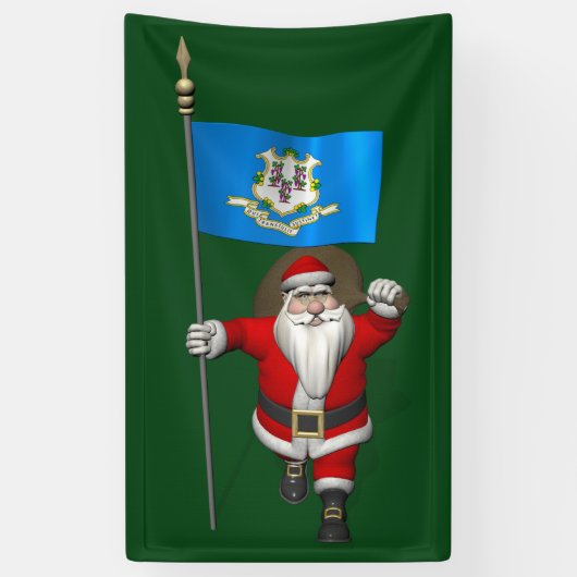 Happy Santa Claus mit Fahne von Connecticut Banner (Vertikal)