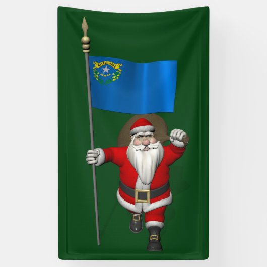 Happy Santa Claus mit Fahne von Nevada Banner (Vertikal)