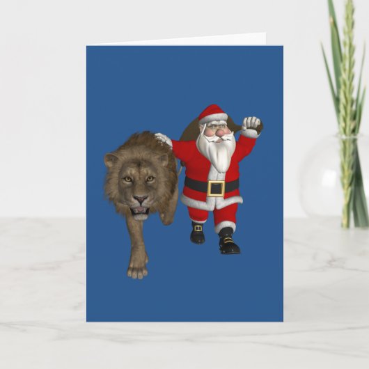 Happy Santa Claus mit Lion Feiertagskarte (Vorderseite)