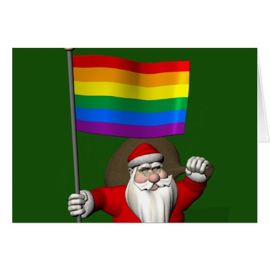 Happy Santa Claus mit Regenbogenflagge (Vorderseite (Horizontal))