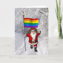 Happy Santa Claus mit Regenbogenflagge Feiertagskarte