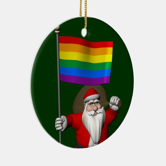Happy Santa Claus mit Regenbogenflagge Keramik Ornament (Rechts)