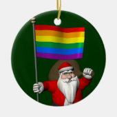 Happy Santa Claus mit Regenbogenflagge Keramik Ornament (Vorne)