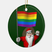 Happy Santa Claus mit Regenbogenflagge Keramik Ornament (Links)