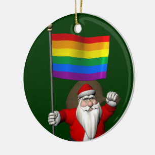 Happy Santa Claus mit Regenbogenflagge Keramik Ornament