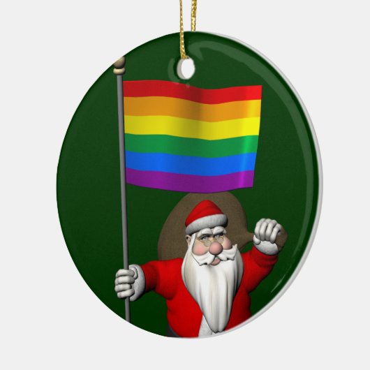 Happy Santa Claus mit Regenbogenflagge Keramik Ornament (Links)