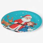 Happy Santa Claus mit Schneemann Pappteller (Schrägansicht)
