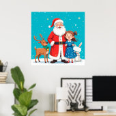 Happy Santa Claus mit Schneemann Poster (Heimbüro)