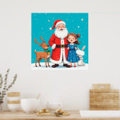 Happy Santa Claus mit Schneemann Poster (Küche)