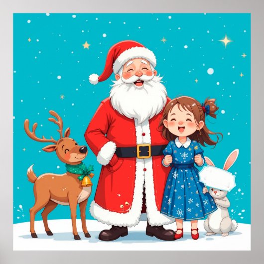 Happy Santa Claus mit Schneemann Poster (Vorne)