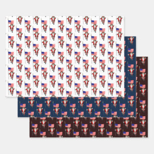 Happy Santa Claus mit Star-Spangled Bannner Geschenkpapier Set