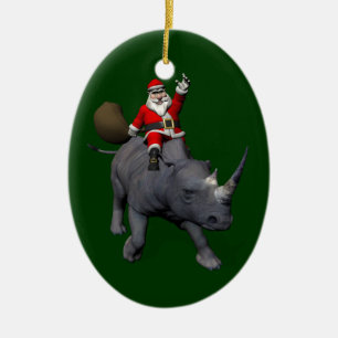 Happy Santa Claus On Rhino Rhinoceros Keramik Ornament