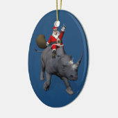 Happy Santa Claus On Rhino Rhinoceros Keramik Ornament (Links)