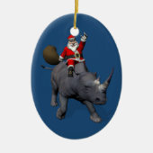 Happy Santa Claus On Rhino Rhinoceros Keramik Ornament (Vorne)