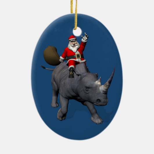 Happy Santa Claus On Rhino Rhinoceros Keramik Ornament (Hinten)