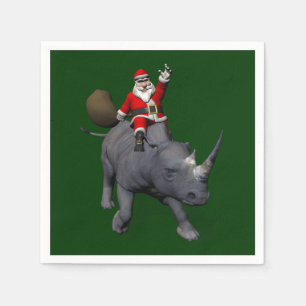 Happy Santa Claus On Rhino Rhinoceros Serviette