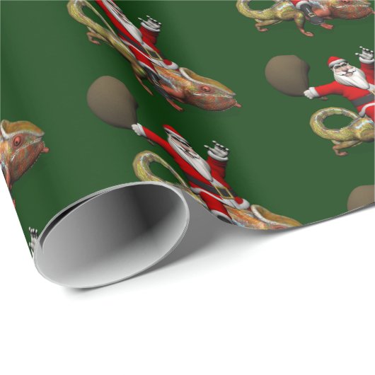 Happy Santa Claus Reiten auf dem farbenfrohen Cham Geschenkpapier (Rolleneckpunkt)