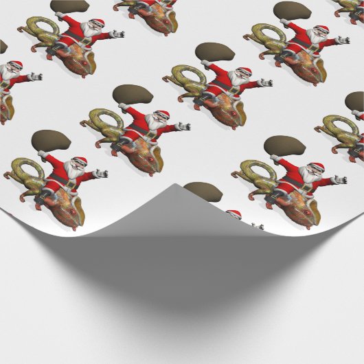 Happy Santa Claus Reiten auf dem farbenfrohen Cham Geschenkpapier (Ecke)