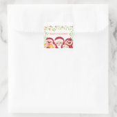 Happy Santa Claus und Kinder Quadratischer Aufkleber (Tasche)