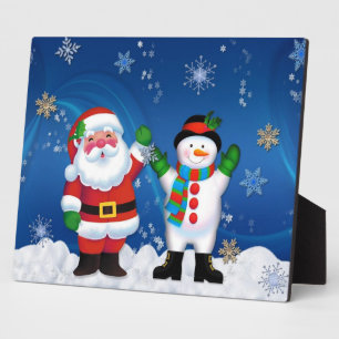 Happy Santa Claus und Snowman Fotoplatte