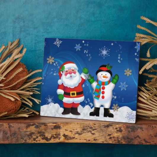 Happy Santa Claus und Snowman Fotoplatte (Seite)