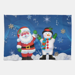 Happy Santa Claus und Snowman Geschirrtuch
