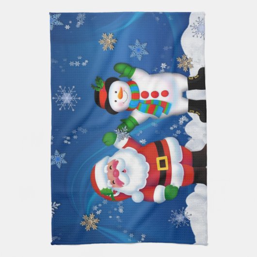 Happy Santa Claus und Snowman Geschirrtuch (Vertikal)