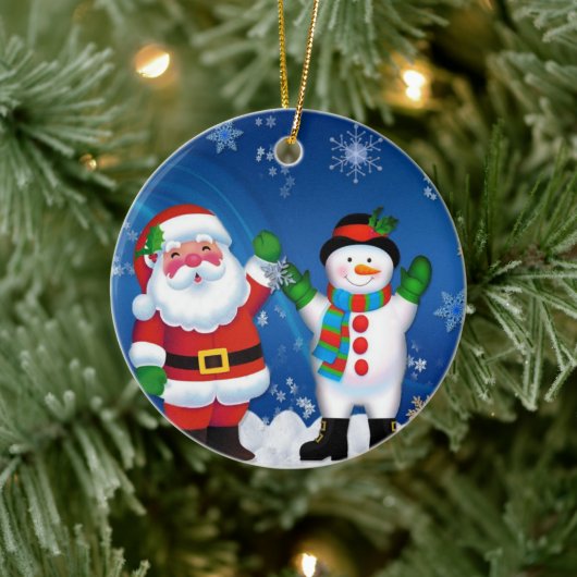 Happy Santa Claus und Snowman Keramik Ornament (Baum)