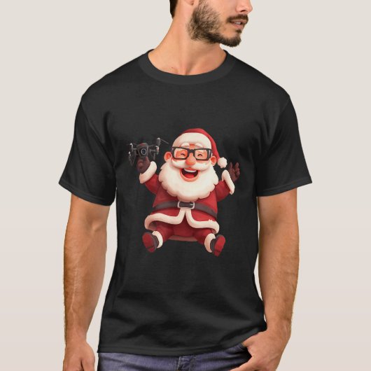Happy Santa Claus With Drone For Lots And Drones L T-Shirt (Vorderseite)