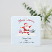 Happy Santa, hellblaue Weihnachten Einladung (Stehend Vorderseite)
