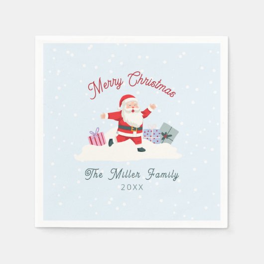 Happy Santa, hellblaue Weihnachten Serviette (Vorderseite)