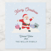 Happy Santa, hellblaue Weihnachten Weinetikett (Einzelnes Label)