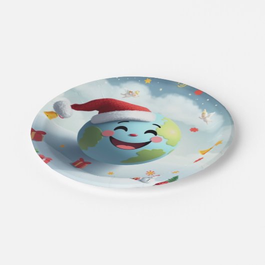 Happy Santa Planet Papierplatte Pappteller (Schrägansicht)