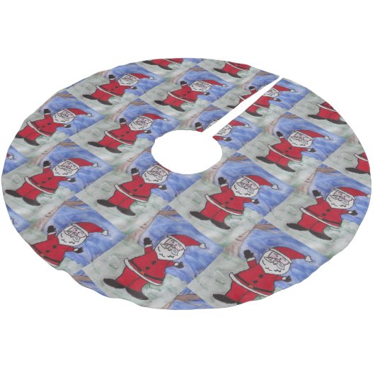 Happy Santa Polyester Weihnachtsbaumdecke (Schrägansicht)