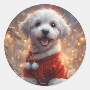 Happy Santa Puppy, Holiday Dog Runder Aufkleber