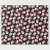 Happy Santa Red Black Pattern Weihnachten Geschenkpapier (Flach)
