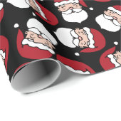 Happy Santa Red Black Pattern Weihnachten Geschenkpapier (Rolleneckpunkt)