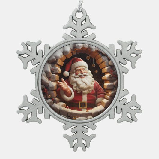Happy Santa Schneeflocken Zinn-Ornament (Vorderseite)