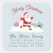 Happy Santa, Weihnachts-Rücksendetikett Quadratischer Aufkleber (Vorderseite)