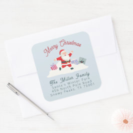 Happy Santa, Weihnachts-Rücksendetikett Quadratischer Aufkleber