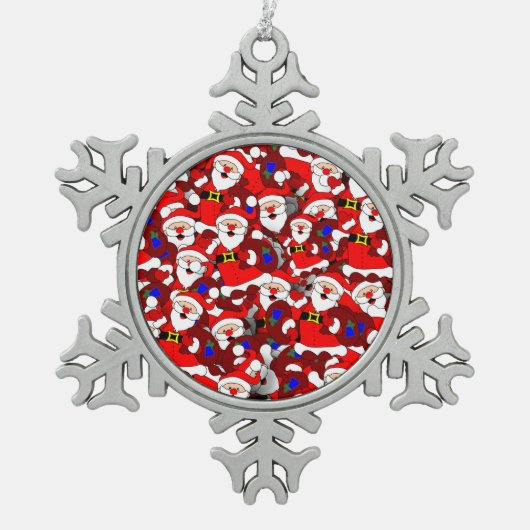 Happy Santa Zinnschmuck Schneeflocken Zinn-Ornament (Vorderseite)