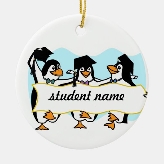 Happy Schließend Tanzpinguine mit Banner Keramik Ornament (Vorne)
