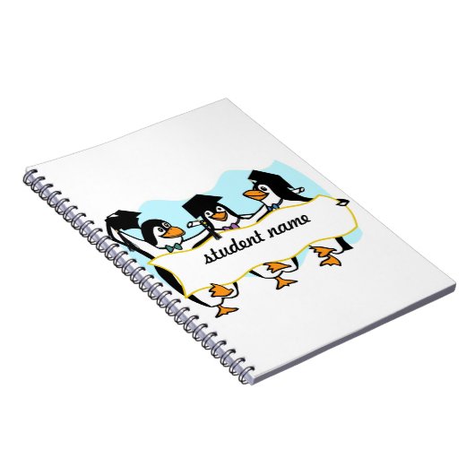 Happy Schließend Tanzpinguine mit Banner Notizblock (Rechte Seite)