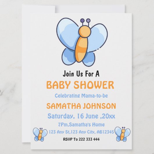 Happy Schmetterling Baby Dusche Einladung (Vorderseite)