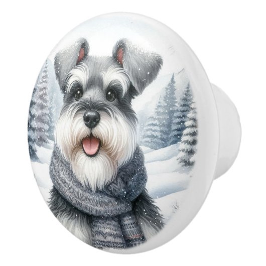 Happy Schnauzer in einem Scara Winter Art Keramikknauf (Rechts)