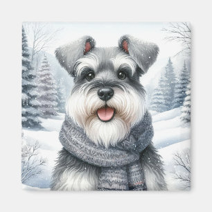 Happy Schnauzer in einem Scara Winter Art Magnet